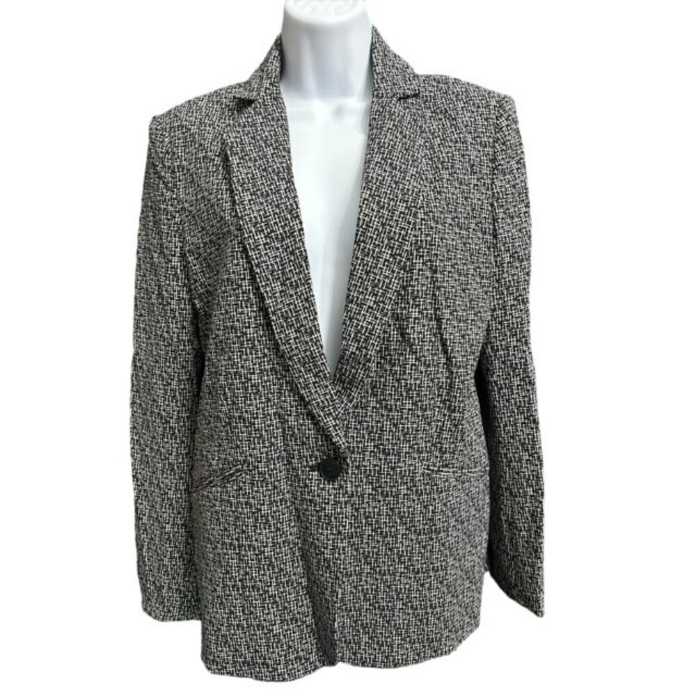 New York & Company Stretch Blazer 6 Black White Lined Suit Coat Long Sleeves $70